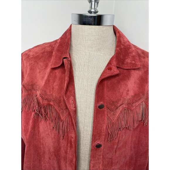 Chico's Red Suede Fringe Jacket Sz 3 XL Button Front Festival Cowgirl Western - Picture 2 of 14